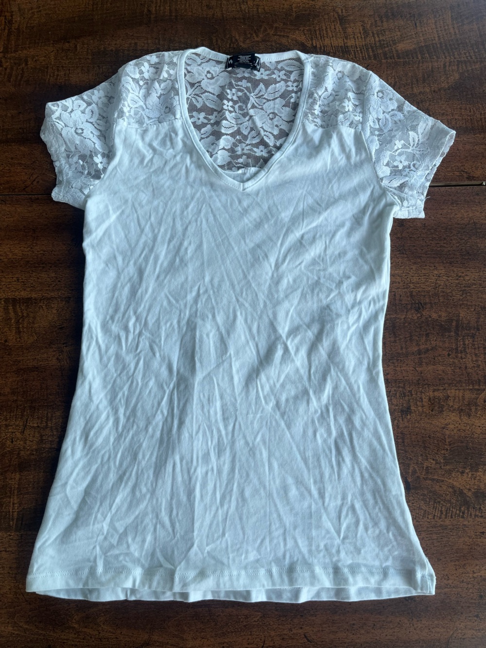 Y2K Wet Seal White Lace Yoke Tee M Coquette Balletcore Fairycore Fitted Top